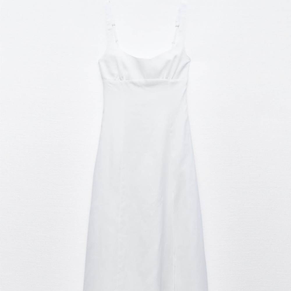 New Zara Linen White Midi Dress